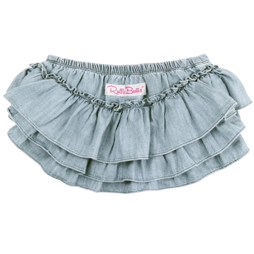 RuffleButts Denim Skirted Bloomer, 3-6m, light wash